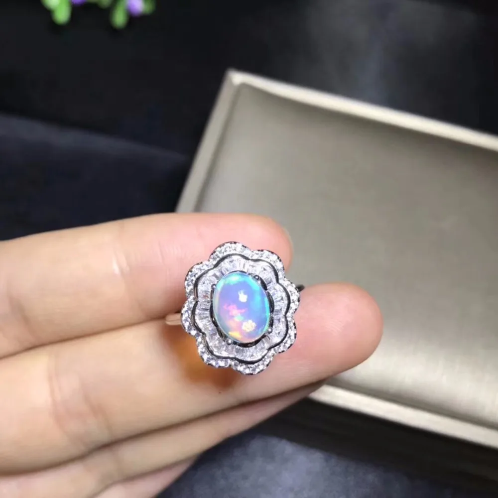 Natural opal woman rings change fire color mysterious  925 silver adjustable siz - £76.01 GBP