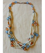 Lovely vintage 3 strand blue, orange &amp; clear frosted glass beaded necklace - €10,33 EUR