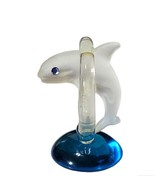 Miniature Glass Art Dolphin Jumping Through Ring Figurine - $8.99