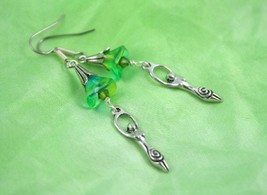 Forest Bellflower and Green Leaves Birth Goddess earrings - £12.78 GBP