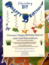 Dinosaur Happy Birthday Banner &amp; Hanging Swirl Decorations Pre-Assembled... - £11.74 GBP