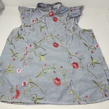 BCBGeneration Sleeveless Ruffle Embroidered Floral Top Keyhole sz Medium - £14.93 GBP