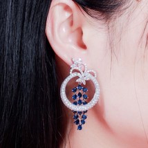 CWWZircons Geometric Round Dangle Drop Long Royal Blue Earrings  Women CZ Crysta - £19.79 GBP