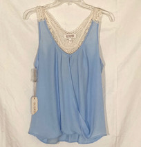 NWT Shyanne women&#39;s sleeveless blouse lace tank top sz M blue country boho - £6.24 GBP