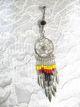 Dream Catcher Long Seed Bead Black Red Yellow Clear 9 Tassel Belly Ring Barbell - £6.28 GBP