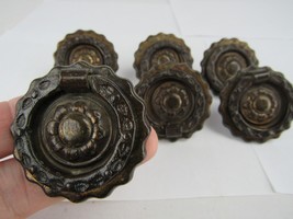 ANTIQUE Drawer Pulls x6 hardware drop handle old knobs ORNATE METAL estate sale! - $49.99