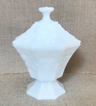 Vintage Milk Glass Embossed Grapes And Leaves Pedestal Apothecary Jar Ca... - $11.88