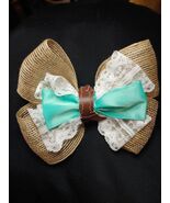 Cowgirl Burlap Hair Bow: Lace &amp; Turquoise Accent - $16.00