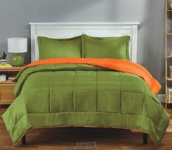 Stoneberry Reversible Comforter Set Orange Hunter Green Full Queen  - £30.36 GBP