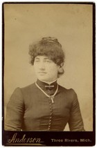 Circa 1890&#39;S Named Cabinet Card Beautiful Woman Dress Anderson Three Rivers, Mi - £7.43 GBP