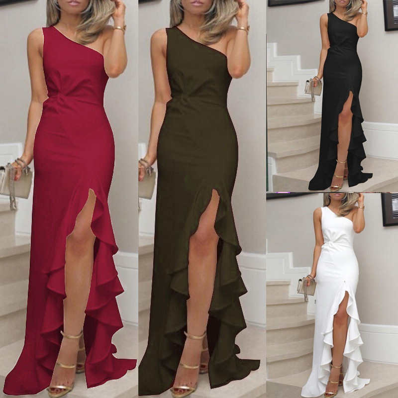 Split ruffle hem evening dress dress