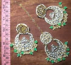 Indian Joharibazar GoldPlated Kundan Earring Jhumka Tikka Tika Jewelry Set Mint - £18.42 GBP