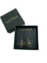 Lauren Ralph Lauren Braided Silver Tone Dangle Earrings Green Stone Boho 1.75&quot; - £14.80 GBP