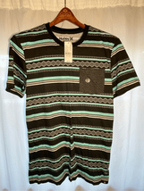 Small HURLEY Pocket TShirt- NEW Black/Blue Striped Geometric Mens - £6.21 GBP