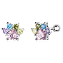 BISAER 925 Silver Stud Earrings Colorful Cute Paws Zircon Dazzling Sun Bright Mo - £17.75 GBP