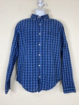 Prince &amp; Fox Men Size L Blue Plaid Button Up Shirt Long Sleeve Pocket - £5.31 GBP