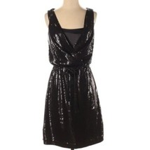 WHBM Black Sequin Conservative Sheath Dress w Tie Size 10 New With Tags - £52.39 GBP