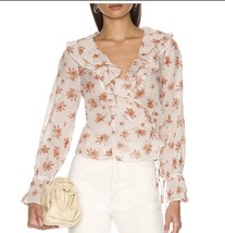 MEDIUM Free People Amanda Ruffle Floral Top Wrap Blouse Boho Ivory - £27.51 GBP