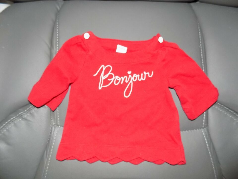 Primary image for Janie and Jack Red  Bonjour Shirt Size 3/6 Months Girl's EUC
