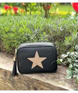 Black Cross Body Handbag with Gold Star - $70.06 CAD