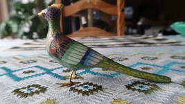 Antique 6.5&quot; Colorful Cloisonne Bird Peacock Figure Statue Decor - $111.46