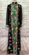 Vintage JC Penney Fashions 60s Womens Black Floral Maxi Dress Sheer Sleeves - £180.07 GBP