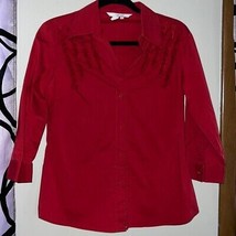 Zara Basic Women&#39;s Red 3/4 Sleeves Button Up Ruffle Front Shirt Size Small - £16.95 GBP