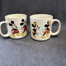 Vintage Disney Mickey Mouse And Minnie Mouse Walking Coffee Tea Mugs Set Of 2 - £10.99 GBP