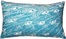 Peacock Turquoise Relief Throw Pillow 12x20, with Polyfill Insert - £32.03 GBP