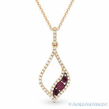 0.36 ct Round Cut Ruby &amp; Diamond Pave Necklace Pendant in 14k Rose &amp; Black Gold - £584.61 GBP