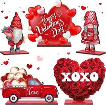 Menkxi 5 Pcs Valentine&#39;s Day Wooden Table Sign Decoration Freestanding Table - £17.30 GBP