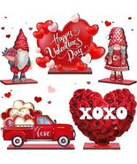 Menkxi 5 Pcs Valentine&#39;s Day Wooden Table Sign Decoration Freestanding T... - £18.20 GBP