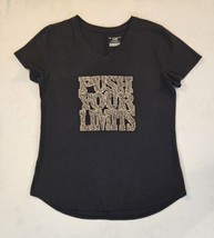 Tek Gear Black V-neck Graphic T-shirt Exercise &quot;Push Your Limits&quot; Women&#39;... - $9.89