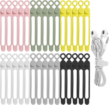 30Pcs  Silicone Cable Ties for Bundling Earphone, Phone Charger, Computer Cords, - £14.02 GBP