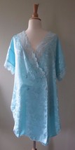 Vtg Victoria&#39;s Secret Gold Crown Sky Blue satin double breasted sleepgown L - £21.79 GBP