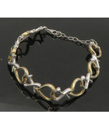 925 Sterling Silver - Vintage Two Tone Open Love Heart Chain Bracelet - ... - £61.93 GBP