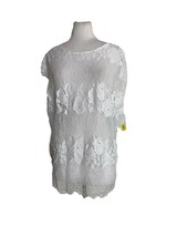 Modern Movement Womens Top Size Large Semi Sheer White Lace Floral Over ... - $14.85