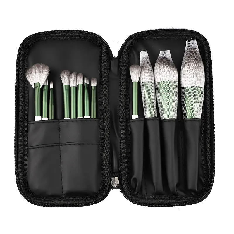 12PCS Green Gl Makeup Brush Set Super Soft Delicate Bionic Snow  Hair Full Set O - £60.86 GBP