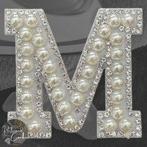 Letter M White Faux Pearl with Rhinestones Iron On Patch Craft Applique - $5.50 CAD