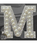 Letter M White Faux Pearl with Rhinestones Iron On Patch Craft Applique - €3,41 EUR