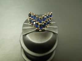 Vintage Estate 14K Yellow Gold Over 1.25Ct Marquise Sapphire V Wishbone Ring - £72.77 GBP