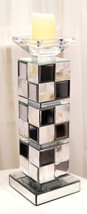 Modern Beveled Mirrors Capiz Shells Decorative Checkered Pillar Candle H... - $64.99