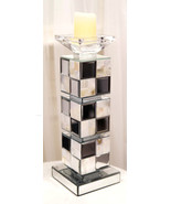 Modern Beveled Mirrors Capiz Shells Decorative Checkered Pillar Candle H... - $88.27 CAD