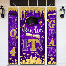 Graduation Decorations Class of 2024 Purple and Gold Congrats Grad Banner and Yo - £20.64 GBP