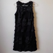 SL Fashions Black Layered Mini Dress Beaded Sleeveless Women size 6 Zip Up - $15.83