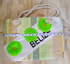 Woven Straw Island Beach Tote &quot;Belize&quot; Rope Handles Flowered Ocean Trave... - £10.16 GBP