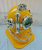 Buceo Casco Boston Profundo Mar Divers Casco Cromo Amarillo Acabado Con Base - £846.29 GBP