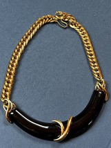 Monet Marked Thick Goldtone Chain w Curved Black Plastic Pendant Necklace – - £8.83 GBP