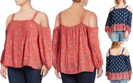 Jessica Simpson Women&#39;s Plus Anita Cold Shoulder Top Coral Garden Ambros... - €16,22 EUR