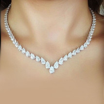 40.00Ct Pear Simulated Diamond Link Tennis Necklace 14k White Gold Plated Silver - £210.78 GBP